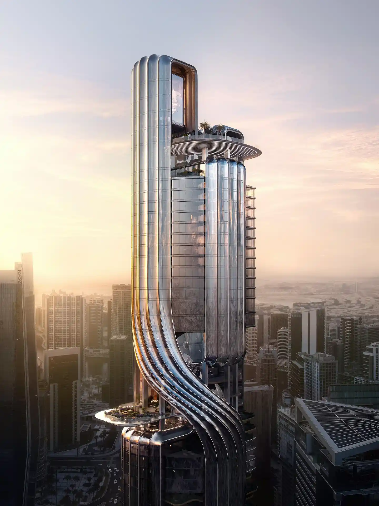 Dubai-Turm im Sonnenuntergang — offizielles Entwickler-Rendering
